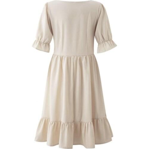 70% Hot Sell Summer Women Dress Square Neck Solid Color Short Ruffle Sleeve Above Knee A-line Dress for Office