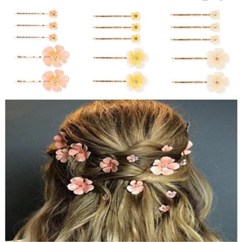 1 Set Pink Flower Hair Clips Girls Rhinestones Crystal Hair Pins Fashion Hair Pins Bridal Wedding Hair Accessories For Women