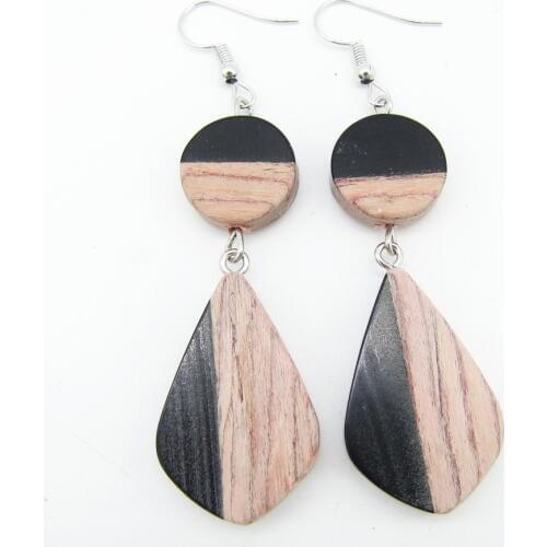 2018 New Fashionable Wooden and Resin Combined Women`s Drop Dangle Earring