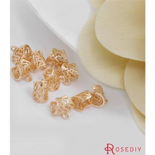 D569)6 pieces9MM 24K Champagne Gold Color Plated Brass Necklace Charms Pendants Connect Clasps High Quality Jewelry Accessories