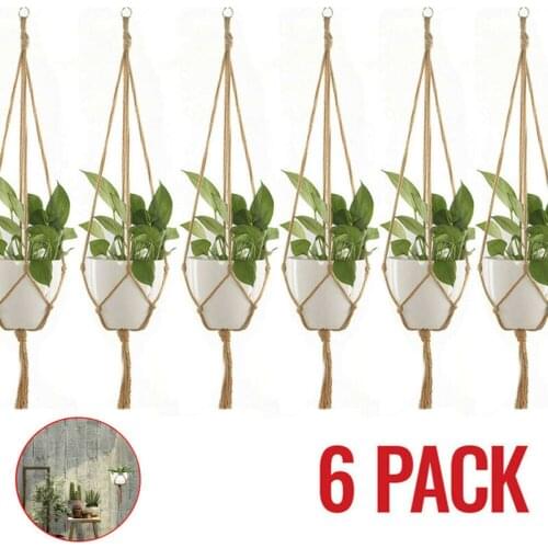 6pc Vintage Rope Basket Handmade Flower Pot Net Bag Braided Home Pastoral Decor Plant Hanging Basket Knotted Rope Plant Holders