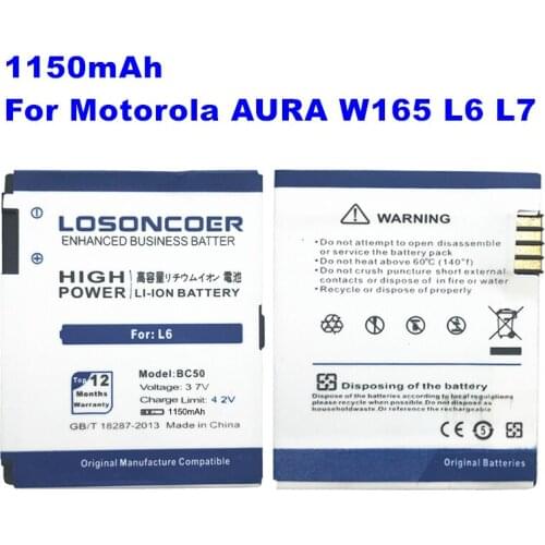 LOSONCOER 1150mAh BC50 Battery For Motorola Moto RIZR Z3 ROKR Z6m SLVR L2 L6 L7 KRZR K1 K2 R1 Z1 Z3 E8 Cellphone Battery
