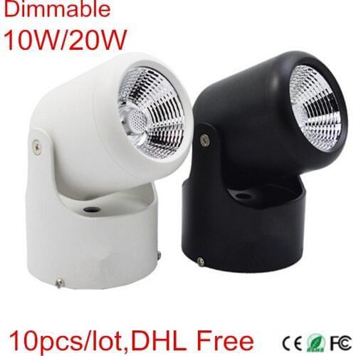 DHL Free 10pcs Surface Mounted Dimmable COB LED Downlight 10W 20W LED Spot light lamp 85-265V Warm/Natural/Cold White