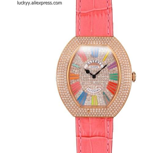 New Stainless steel rose gold women watches Ladies Dress Quartz clock diamond tonneau fashion girls watch A179