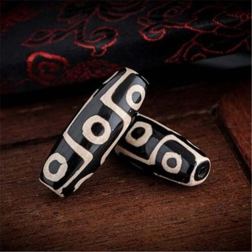 TSB0443 Tibet Nine Eyes Dzi Antiqued Black Carnelian Long Beads 30mm 40mm