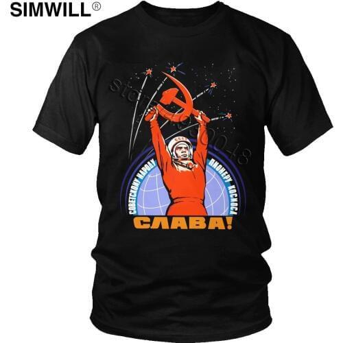 Fashion Russia CCCP Yuri Gagarin T Shirt Men Short Sleeve 100% Cotton Soviet Cosmonaut T-Shirt Large Size Summer 1961 Tee Tops