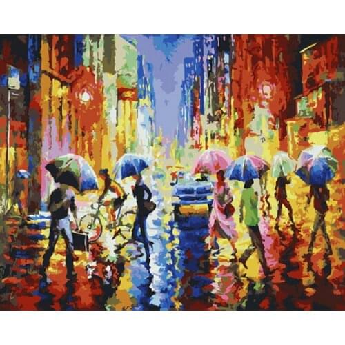 Frameless oil painting by numbers paint by number for home decor oil picture painting 5065 in rain