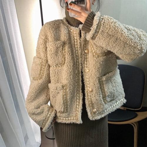Korea Short Lamb Plush Teddy Coat Women Autumn Jacket Female Woman Winter Fashion Fur Short Coat Woman Harajuku Suede Khaki