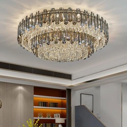 Round ceiling chandelier for living room 2021 double smoke gray crystal bedroom hanging lamp table dining room indoor linghting