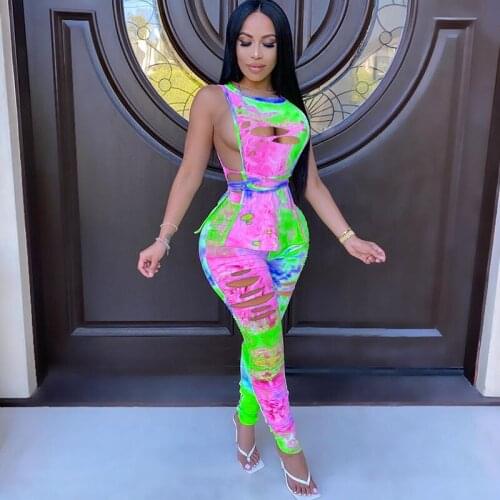 Summer sexy two-piece pants suit ladies crop top and stacked pants color tie tight 2 piece set womens club clothing 2021 new st