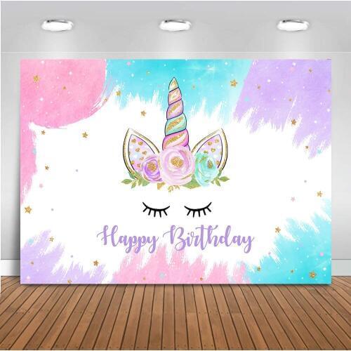 Mocsicka Unicorn Backdrop Happy Birthday Theme Party Background for Photo Shoot Watercolor Floral Magical Stars Girls Birthday