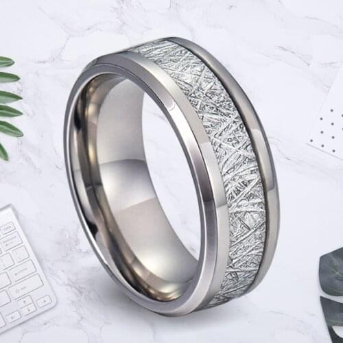 2021 Fashion Men 8mm Silver Color Titanium Steel Ring Vintage Meteorites Pattern Wedding Engagement Band Ice Silk Foil Jewellery