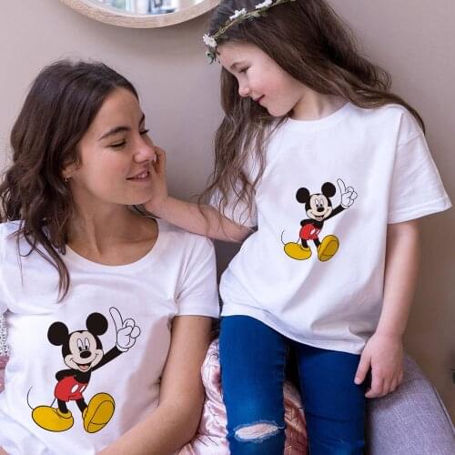 Fashion Unisex Adult T Shirts Summer Short Sleeve Kids Tees Mickey Mouse Printed Disney Cartoon Family Matching Outfits Clothes