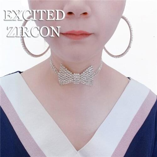 Fashion Luxury Delicate Rhinestone Crystal Bow Neck Chain Necklace Woman Romantic Necklace Party Gift