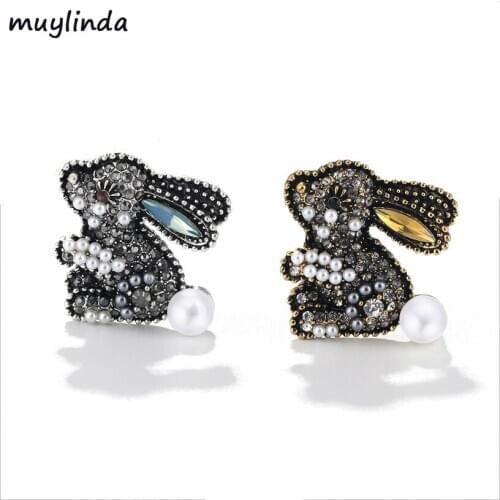 Muylinda Vintage Rabbit Animal Pins Rhinestone Brooch Jewelry Fashion Sweater Clothes Pins Accessories Scarf Clip