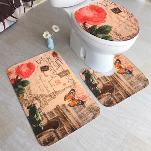 3Pcs/set Flannel Anti Slip Bathroom Mat Set Toilet Cover Floor Square U Shape Bath Mats for Bathroom Home Decoration