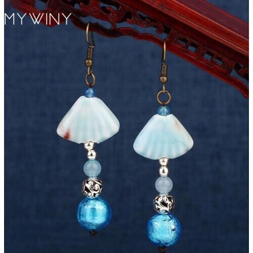 2 colors MYWINY New ceramic beads earrings green ,fashion vintage ethnic colored glaze earrings
