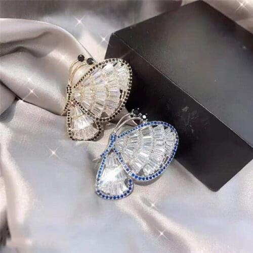 OKILY Elegant Gold and Silver Color Zirconia Butterfly Brooches Pin for Men Coat Suit Corsage Broochpins Jewelry Accessories