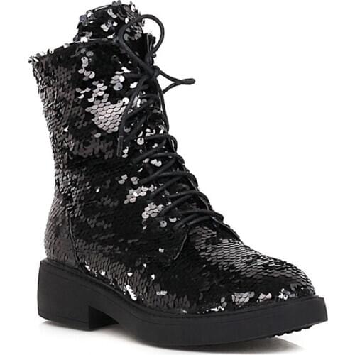 Color-Changing Sequined Cloth Autumn And Winter Trendy Womens Boots One-Color Changing Multi-Color Magical Shoes Sequin Circle