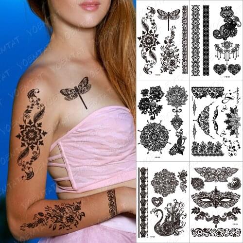 Waterproof Temporary Tattoo stickers India Henna sexy face lace swan Love Flower party body art fashion fake tatoo for women
