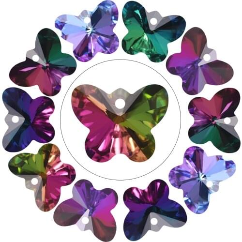 20Pcs/Lot Austrian Crystal Charm Pendant 14mm Glass Butterfly Bead For DIY Making Earing Jewelry Accessories Needlwork Wholesale