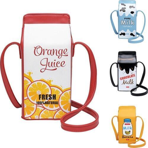Portable Women Funny Milk Box Shape Shoulder Bag Crossbody Pouch Women Faux Leather Crossbody Bag
