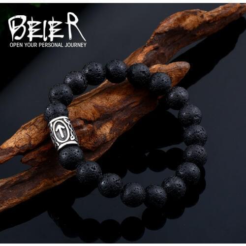 Pulseira Masculina Black Lava Stone men Jewelry Thor viking hammer fashion bracelet bangle for women 2018 Love jewelry HSS001