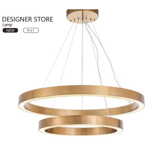 Light luxury brushed golden circle chandelier dining room study living room combination metal chandelier