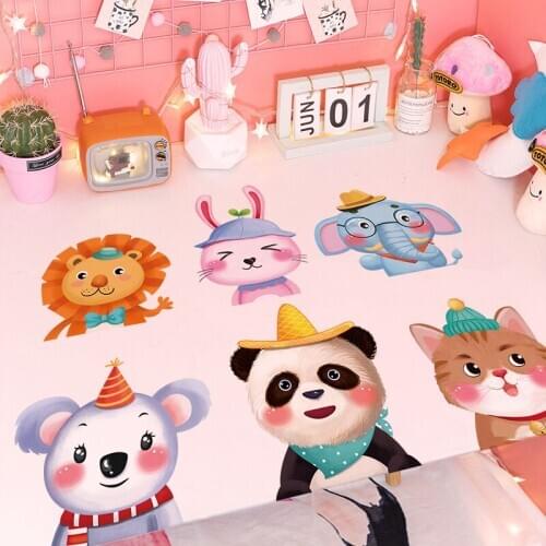 Hand Painted Cartoon Animal Wall Stickers for Kids Room Decor Toilet Floor Paste Waterproof Self-adhesive Decals for Furniture