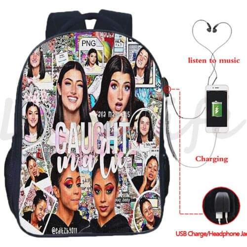 Charli Damelio Backpack USB Design Backpacks Boys Girls School Bags Men Women Double Layer Laptop Rucksack USB Travel Knapsack