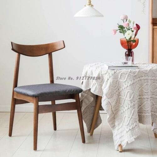 Nordic solid wood dining chair home dining table and chair restaurant log small horn chair lounge chair simple desk chair backre