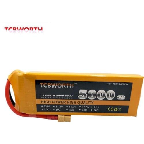 TCBWORTH RC Toy LiPo Battery 2S 7.4V 5000mAh 25/35/60C For RC Airplane Helicopter Quadrotor Drone Car High Power Lithium Battery