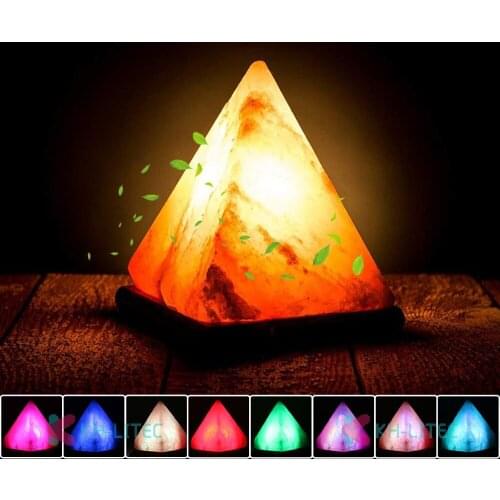 Triangle USB Salt Lamp Hand Carved Purifier Night Light Wooden Base Himalayan Colorful Natural Crystal Rock Lamp Light