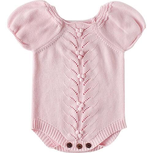 Vintage Baby Romper for Girls Puff Sleeves Knitted Children Jumpsuit Baby Girl Rompers Spring Autumn Toddler Baby Onesie