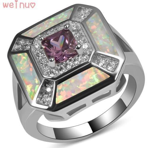 Weinuo Purple Crystal White Opal White Crystal Ring 925 Sterling Silver Top Quality Jewelry Wedding Ring Size 5 6 7 8 9 10 11