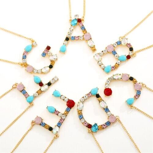 WWLB Multicolor fashion charm Gold 26 Alphabet pendant necklace micro pave zircon initial letter necklaces Couple Name necklace