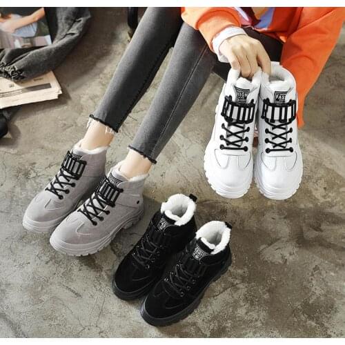 2021 Women Warming Boots Lace Outdoor Winter Plush Casual Shoes Wear Female Snow Boots Footwear Zapotos Mujer Warm Sneakers