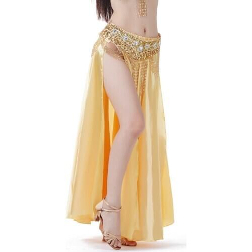 Belly Dance Dress Shiny Jewelry Double-layer High Slit Female Christmas Party Stage Performance Indian Dance Costume