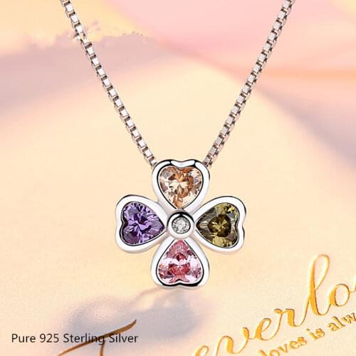 Buyee Real 925 Sterling Silver Luxury Necklace Women Multi-color Crystal Pendants Necklace for Women Fashion Wedding Jewerly