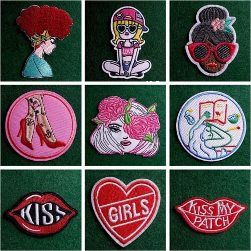2PCs/Lot Embroidered Patch Girl Patches On Clothes Women Patches For Clothing Stickers Lips Stripes Badges On Backpack Applique