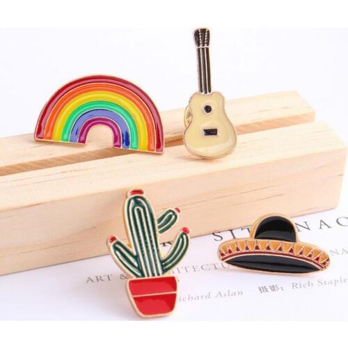 2018 Korean Fashion Jewelry Cute Rainbow Cactus Guitar Ufo Brooch Tie Decoration Epaulettes Female Elegant Geometric Brooch