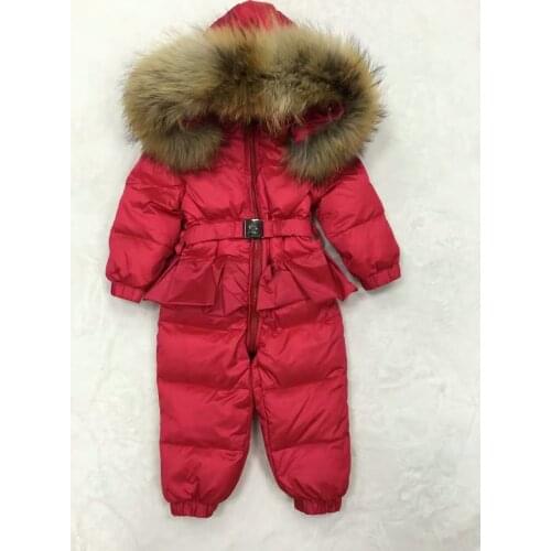 2021 Winter baby girl down coat Baby clothes print outerwear Fur Hooded childrens Snowsuit down coats Child jumpsuit romper