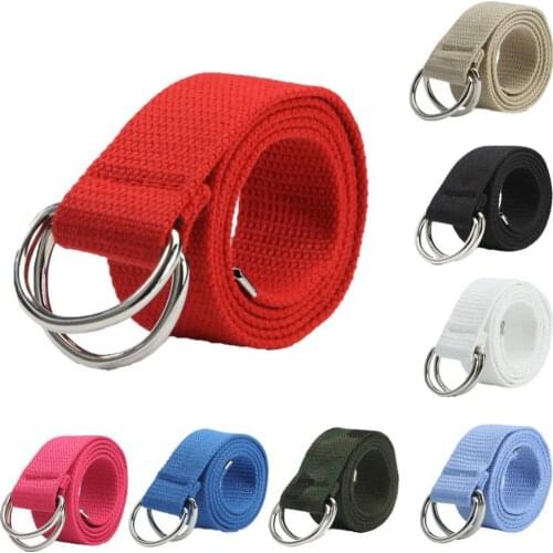 50% Hot Sales Fashion Casual Men Women Sport Canvas Belt Double Ring Buckle Waist Strap