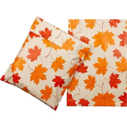 50pcs New Mails Bag Maple Leaf Pattern 10*13 Inch Courier Bag Cartoon Anime Poly Mailers Self Seal Plastic Mailing Envelope Bag