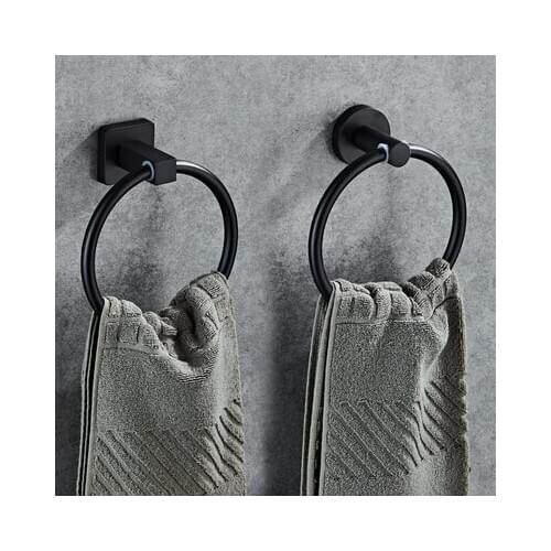 Free Shipping Black Towel Holder Towel Ring Round Wall Mounted Towel Rack Towel Shelf Stainless Steel Bathroom Accessories