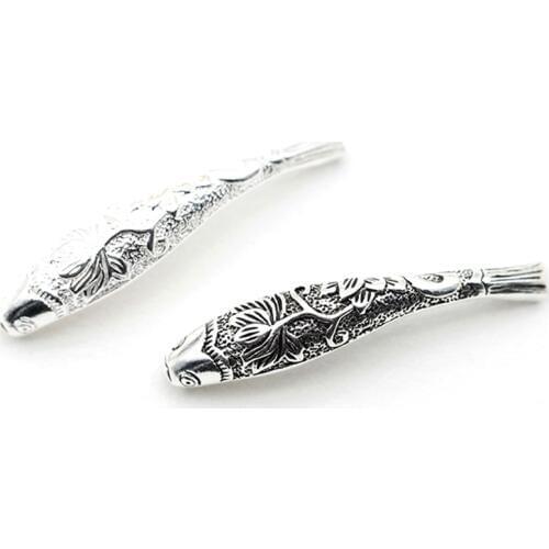 925 Sterling Silver Fish Bead Charm Bracelet Fitting Handmade Vintage Fish Shape Curved Tube Beads DIY Craft Jewelry Accessories