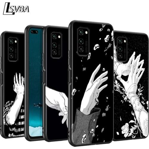 Black Style Art Hand Black Cover For Huawei P40 P30 P20 P10 P9 P8 Lite E 5G 2017 2019 Pro Plus Phone Case