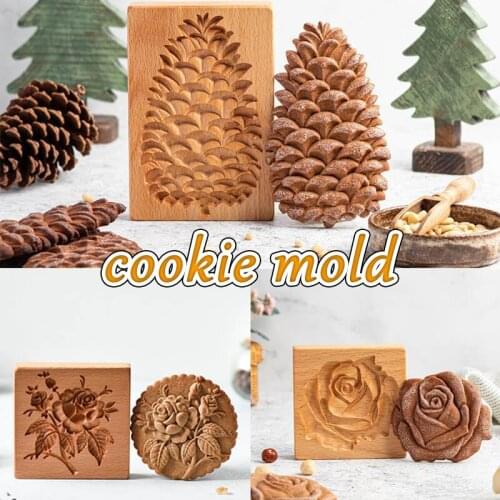 Wooden Provance Cookie Cutter Mold Press 3D Cake Embossing Baking Mold Tools Rose Flower Gingerbread Biscuit Cookie Stamp Bakery