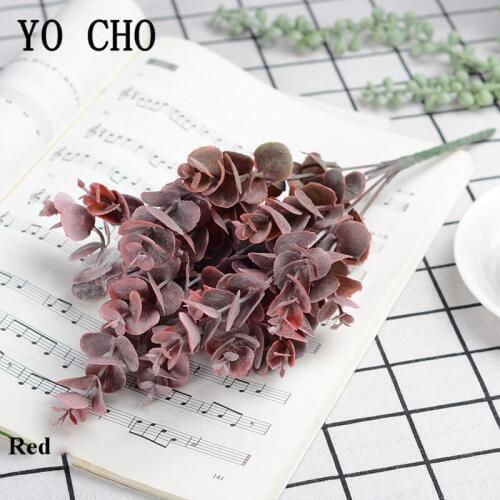 YO CHO Artificial Plant 5 Forks Eucalyptus Leaves Plastic Green Twigs Fake Eucalyptus Leaf Plant Forest Style Home Wedding Decor