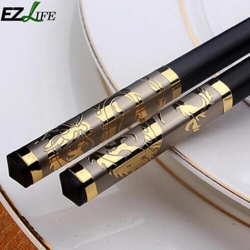 Chinese Gold Dragon Style Chopsticks Non-slip Alloy Sticks Sushi Flatware Chopsticks Pair Luxury Chop 1 Household CFC0932 K8D5